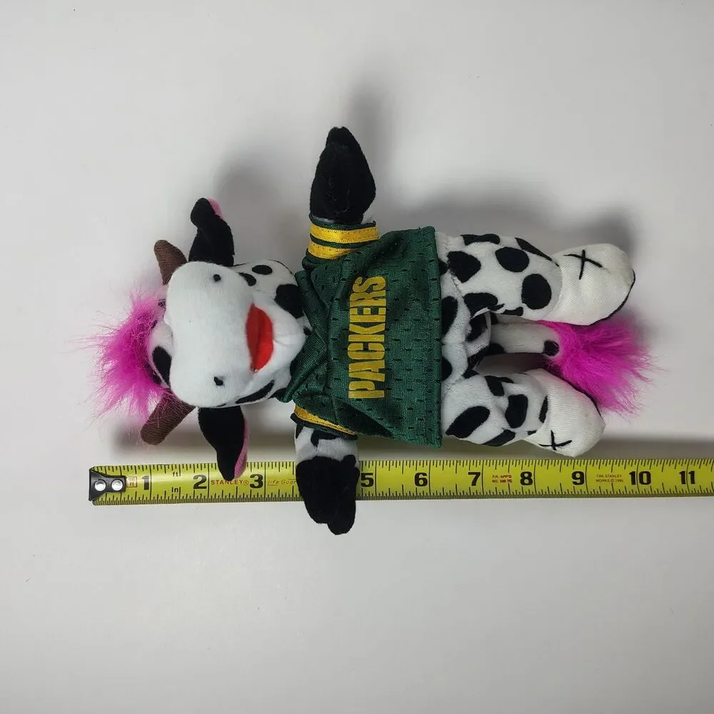 Vintage 1997 Green Bay Packers Plush Cow Stuffed Animal Pink Hair Jersey Mascot